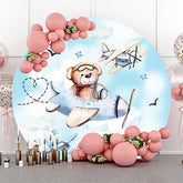 Lofaris Blue Sky Little Bear Plane Round Birthday Backdrop Kit